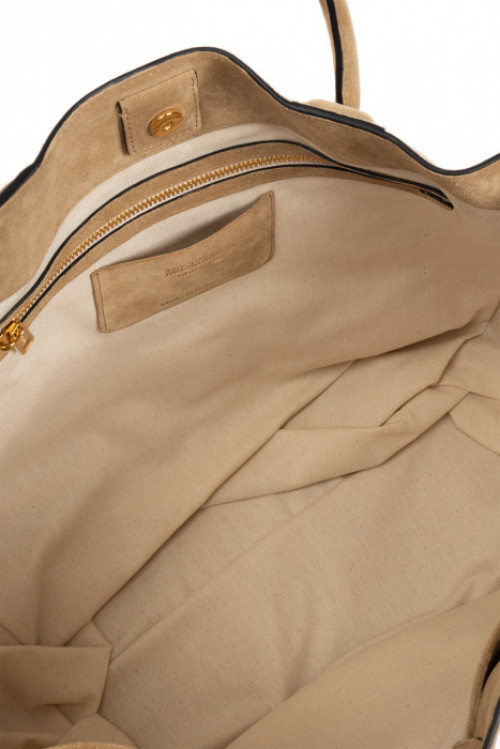 Beżowa skórzana torba typu shopper
