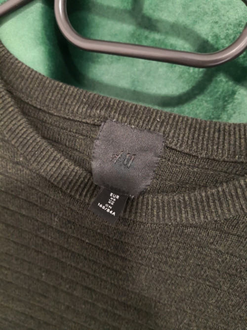 Sweterek H&M ciemnozielony roz. XS sweter zgniła zieleń prążki