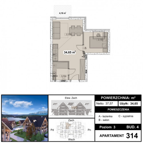 Inwestycja - 34,65 m2 w stanie deweloperskim