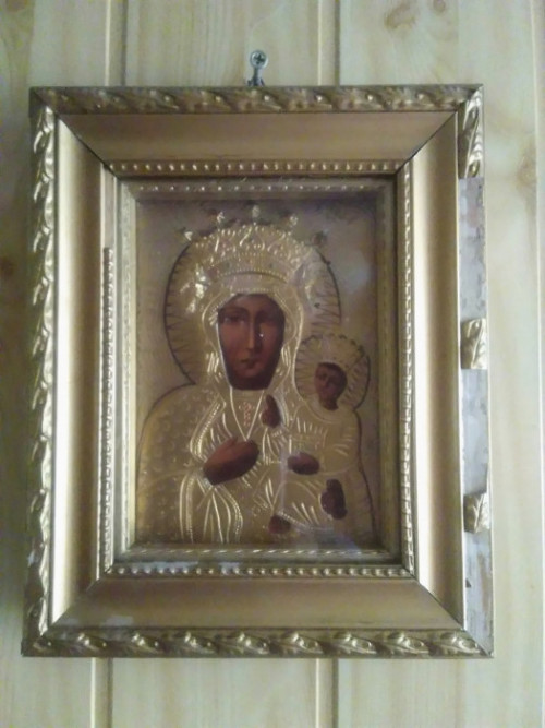Stara ikona / Obraz, Wizerunek Matka Boska Częstochowska 33x27 cm