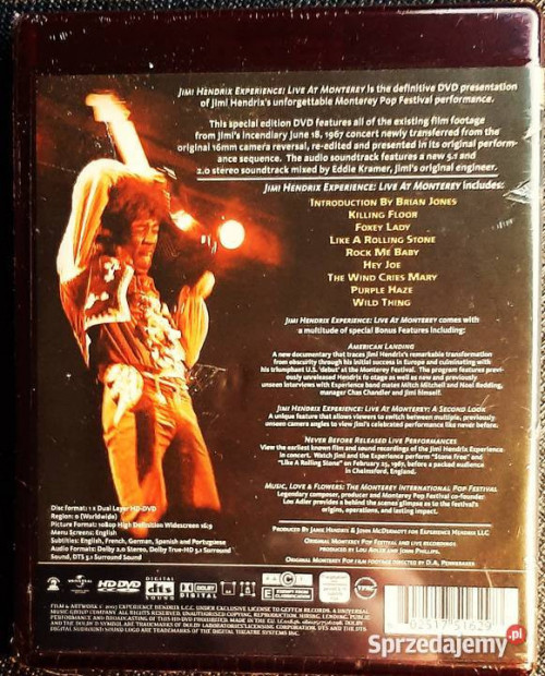 Polecam HD DVD Historyczny Koncert Jimi Hendrix Live At Monterey  USA