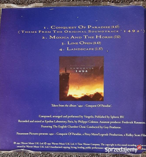 Polecam Album CD VANGELIS -Album Conquest Of Paradise