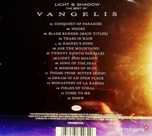 Polecam Album CD Vangelis Light Shadow Vangelis CD Nowa !