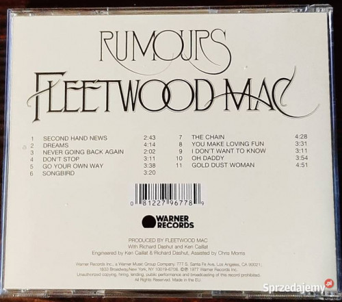 Polecam Kultowy Album CD Kultowego Zespołu FLEETWOOD MAC - Rumours