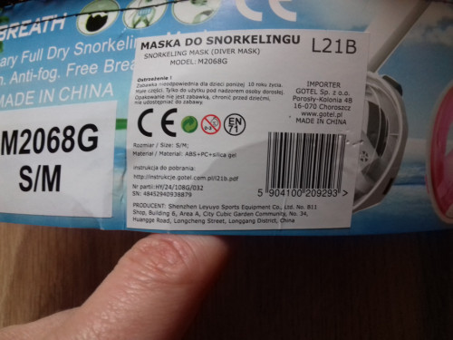 Maska do snorkelingu nurkowania pełnotwarzowa SM na całą twarz M2068G,
