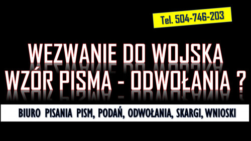 Odwołanie od wezwania z wojska, tel. 504-746-203,  pismo, wzór, cena,