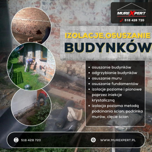 Osuszanie, izolacje, podcinka, iniekcja krystaliczna