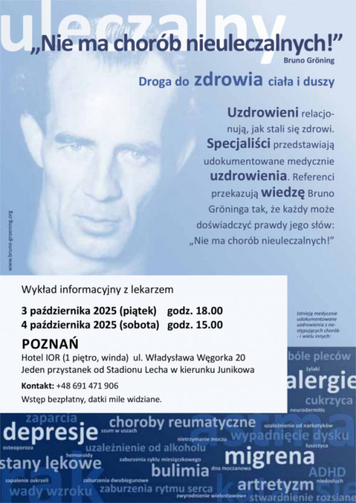 POZNAŃ wykład lekarski uzdrowienia pokonaj raka pomoc cukrzyca migrena
