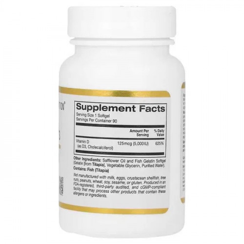 Witamina D3, 125 μg (5000 j.m.),180 kapsułek California Gold Nutrition
