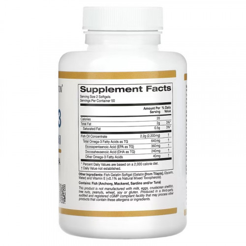California Gold Nutrition,Tran premium z omega-3,100 miękkich kapsułek